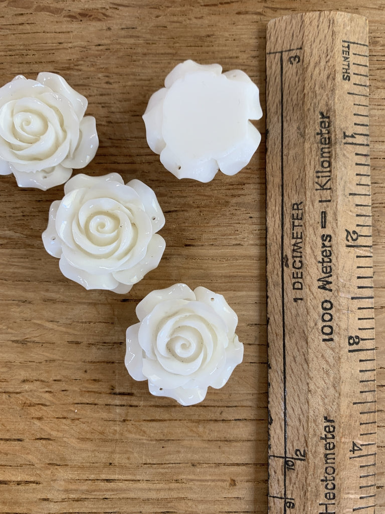 3D White Rose Cabochons - Flat - 30mm with holes - The Eternal Maker - UK Fabric Shop