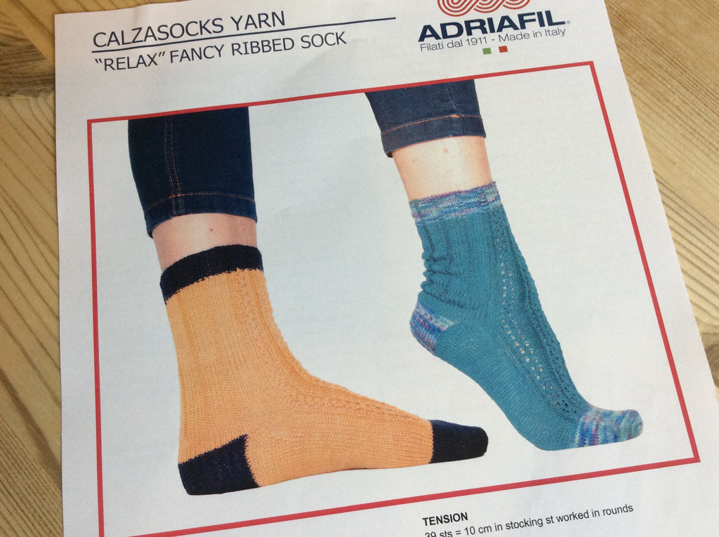Adriafil Knitting Patterns 4ply Fancy Ribbed Sock Knitting Pattern - “Relax” Socks for Calzasocks Yarn by Adriafil