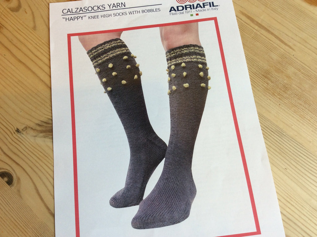 Adriafil Knitting Patterns 4ply Knee High Sock Knitting Pattern - “Happy” Socks for Calzasocks Yarn by Adriafil