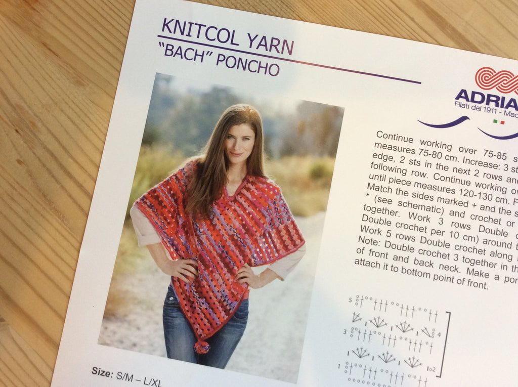 Adriafil Knitting Patterns “Bach” Crochet Adult Poncho Pattern - Knitcol Yarn - Adriafil