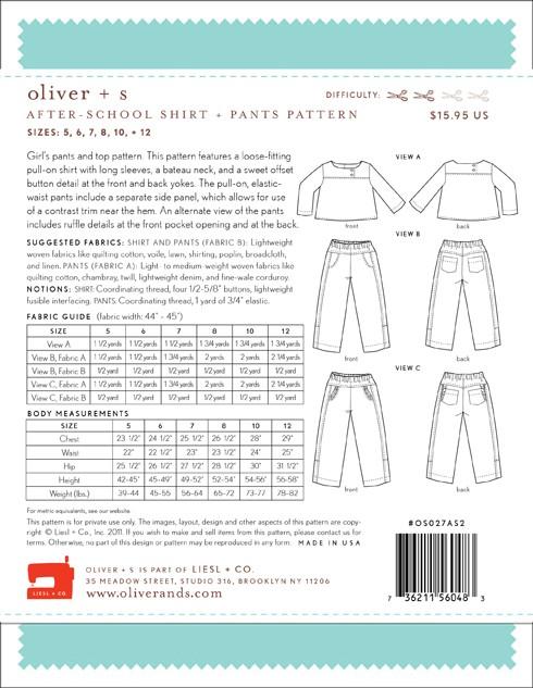 After School Shirt + Pants Sewing Pattern - Oliver + S - The Eternal Maker - UK Fabric Shop