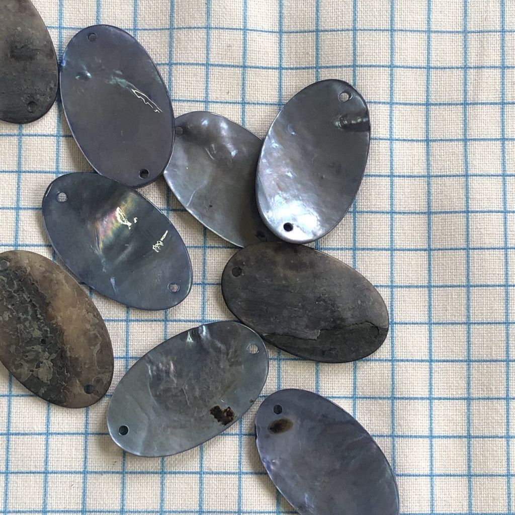 Agoya Shell Pendant 2 Holes - 30mm - Blue - The Eternal Maker - UK Fabric Shop