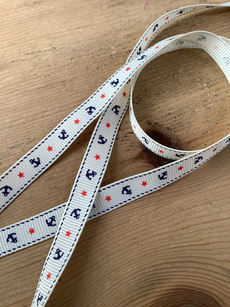 Anchor and Star Ribbon - 10mm wide - The Eternal Maker - UK Fabric Shop