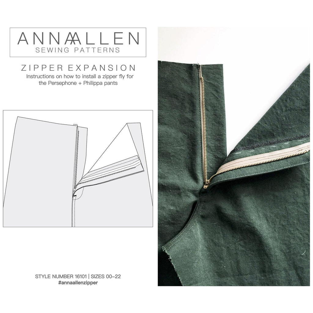 Anna Allen Clothing Dress Patterns Zipper Expansion for Persephone or Philippa Pants by Anna Allen Sewing - PDF Sewing Instructions