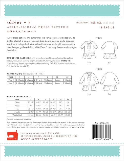 Apple - Picking Dress - Oliver + S - The Eternal Maker - UK Fabric Shop