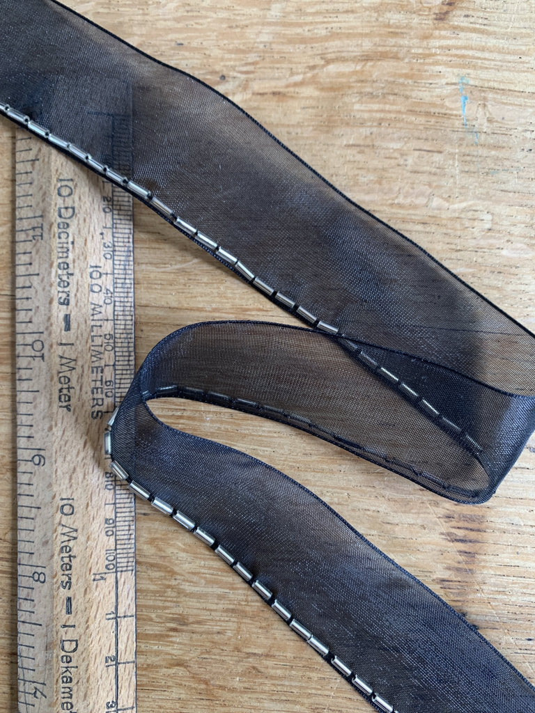 Beaded Trim - 28mm - Black Organza Silver Bugle - by the metre - The Eternal Maker - UK Fabric Shop