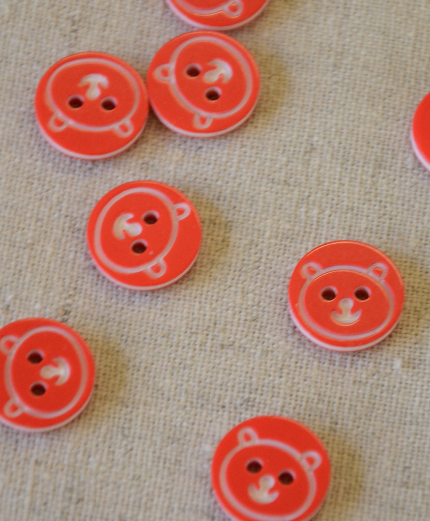 Bear Face Button - 13mm - Red - The Eternal Maker - UK Fabric Shop