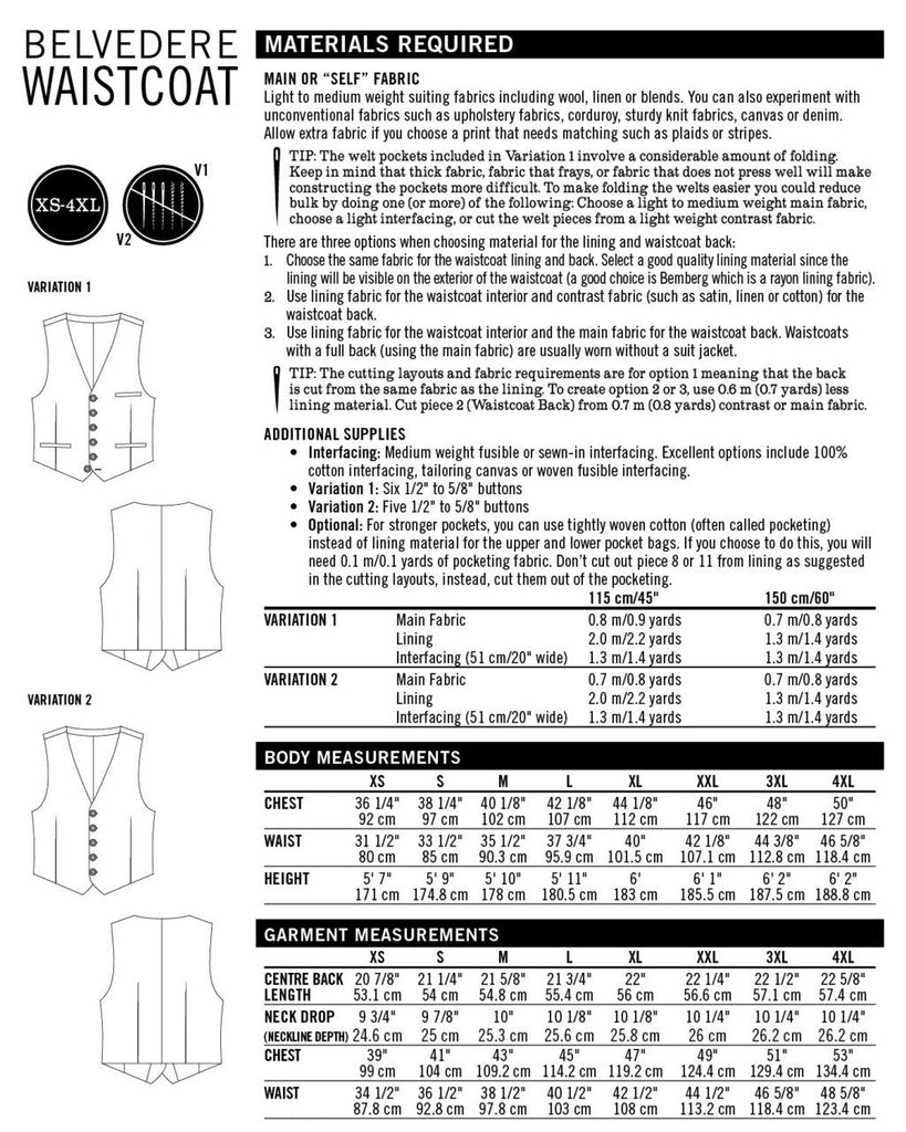 Belvedere Waistcoat - Thread Theory Patterns - Digital Sewing Pattern - The Eternal Maker - UK Fabric Shop