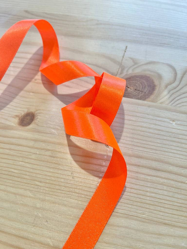 Berisfords Ribbon and Trims Double Faced Polyester Satin Ribbon - Neon Orange - 15mm - 6844