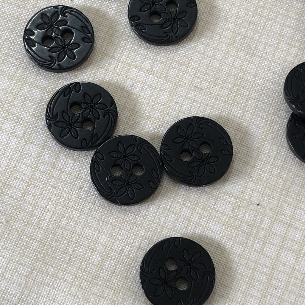 Black Outlined Floral Button - 13mm - The Eternal Maker - UK Fabric Shop