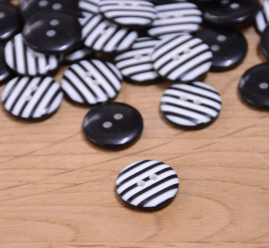 Black Stripy Button - 13mm - The Eternal Maker - UK Fabric Shop