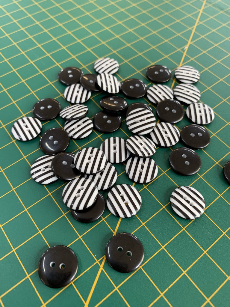 Black Stripy Button - 13mm - The Eternal Maker - UK Fabric Shop