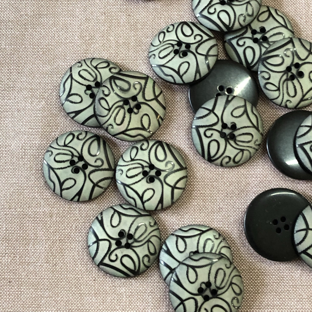Black Swirls Button - 22mm - The Eternal Maker - UK Fabric Shop