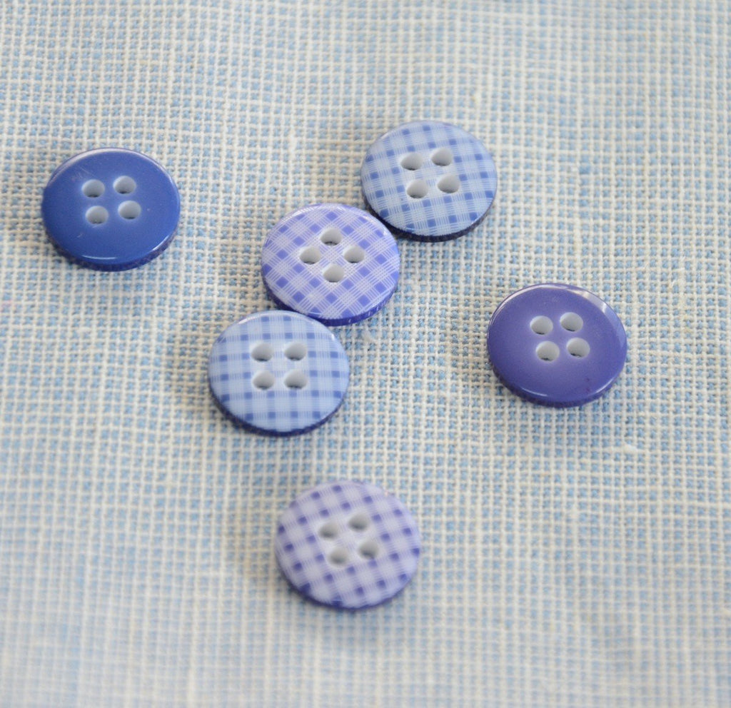 Blue Gingham Button - 13mm - The Eternal Maker - UK Fabric Shop