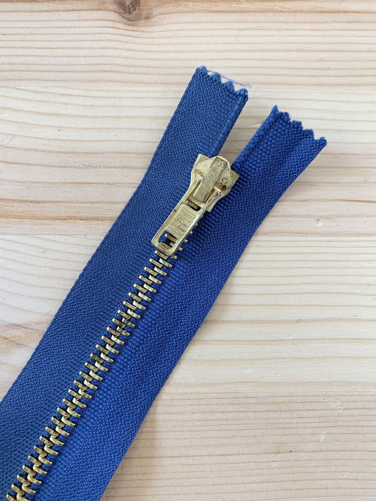 Blue - Gold Metal Teeth Trouser Zipper - 15cm / 6" - The Eternal Maker - UK Fabric Shop