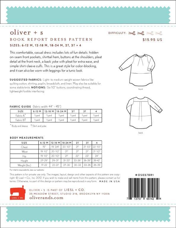 Book Report Dress Sewing Pattern - Oliver + S - The Eternal Maker - UK Fabric Shop