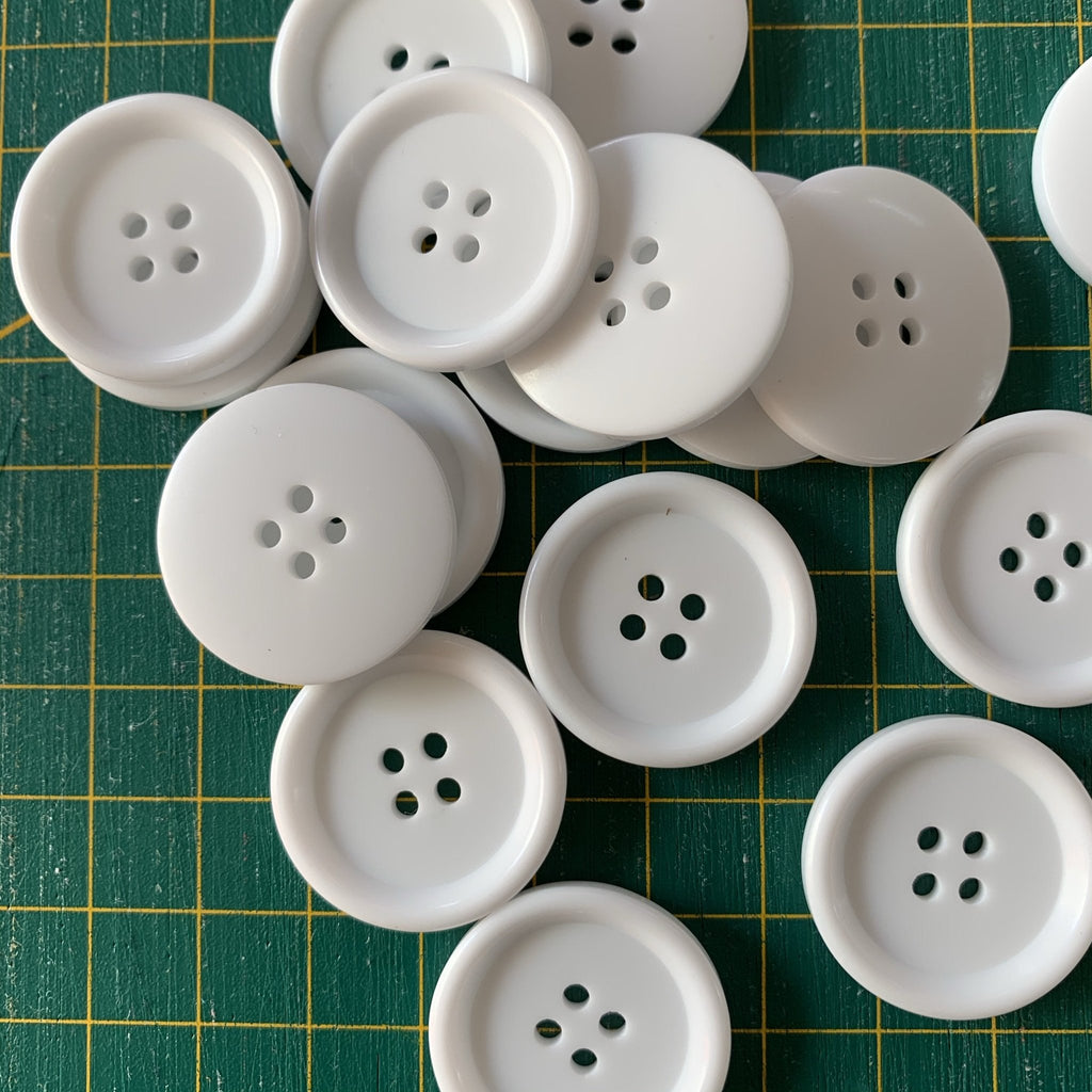 Bright White 4 hole ring edged button - 26mm - The Eternal Maker - UK Fabric Shop