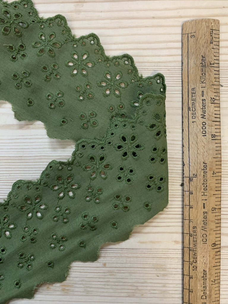 Broderie Anglais Ribbon - 70mm wide - Olive - The Eternal Maker - UK Fabric Shop