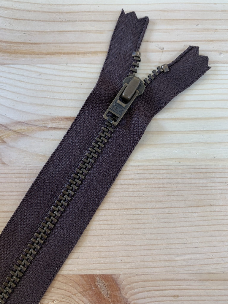 Brown - Antique Brass Metal Teeth Trouser Zipper - 18cm - The Eternal Maker - UK Fabric Shop