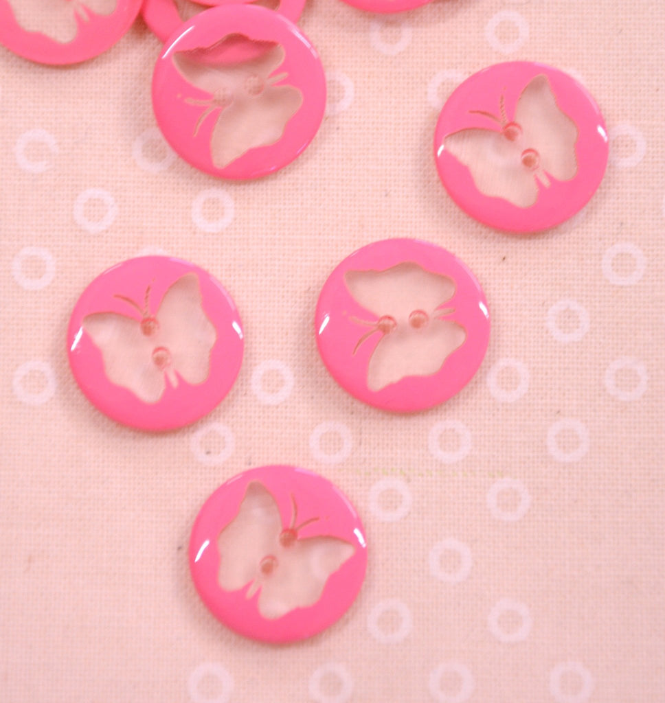 Butterfly Silhouette Button - 15mm - Pink - The Eternal Maker - UK Fabric Shop