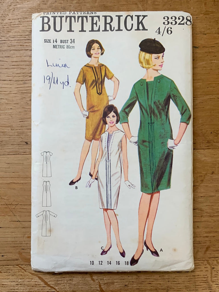 Butterick Vintage Dress Patterns Butterick - 3328 Quick 'n Easy one Piece Dress - Vintage Sewing Pattern (Size 14 Bust 34))