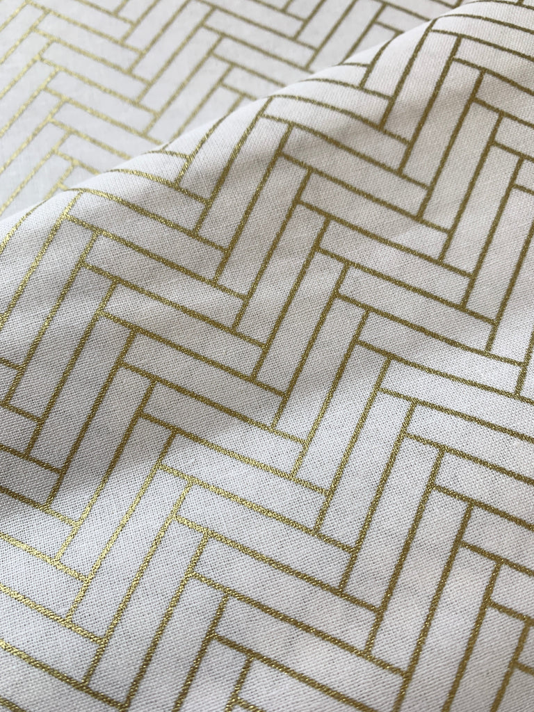 Camelot Cottons Fabric Herringbone in White Gold - Camelot Cottons