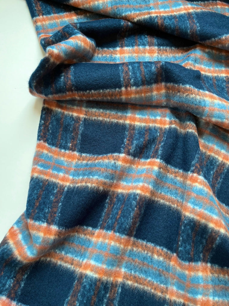 Cerys in Navy - Wool Blend Checked Coating - The Eternal Maker - UK Fabric Shop