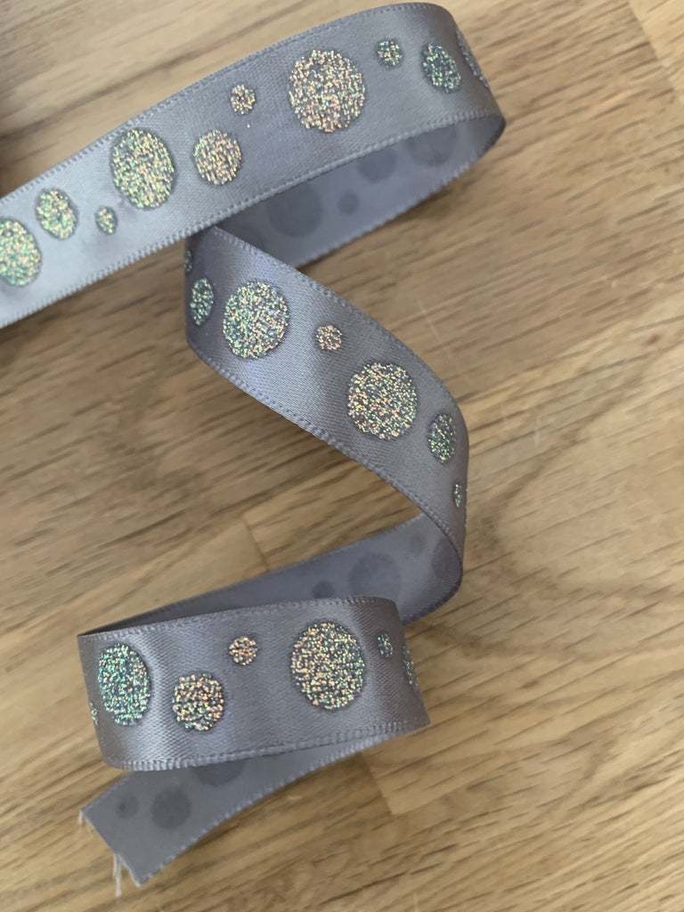 Charcoal Glitter Spot Ribbon - 15mm - The Eternal Maker - UK Fabric Shop