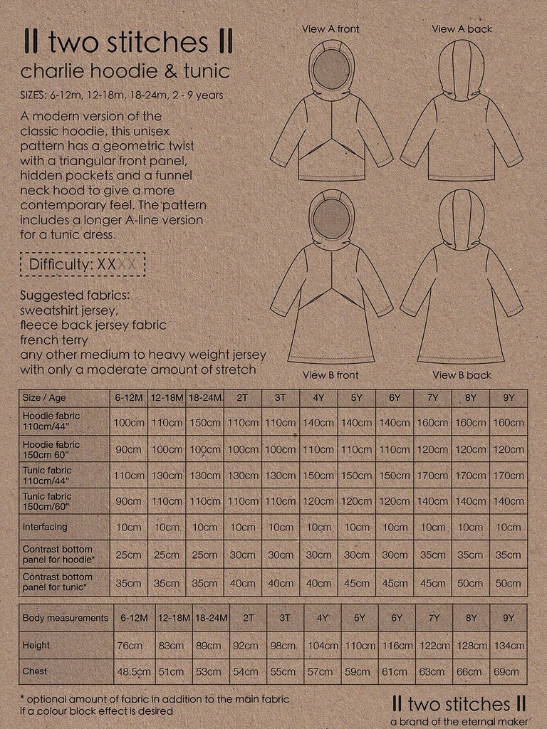 Charlie Hoodie & Tunic - Two Stitches Patterns - Paper or Digital Versions - The Eternal Maker - UK Fabric Shop