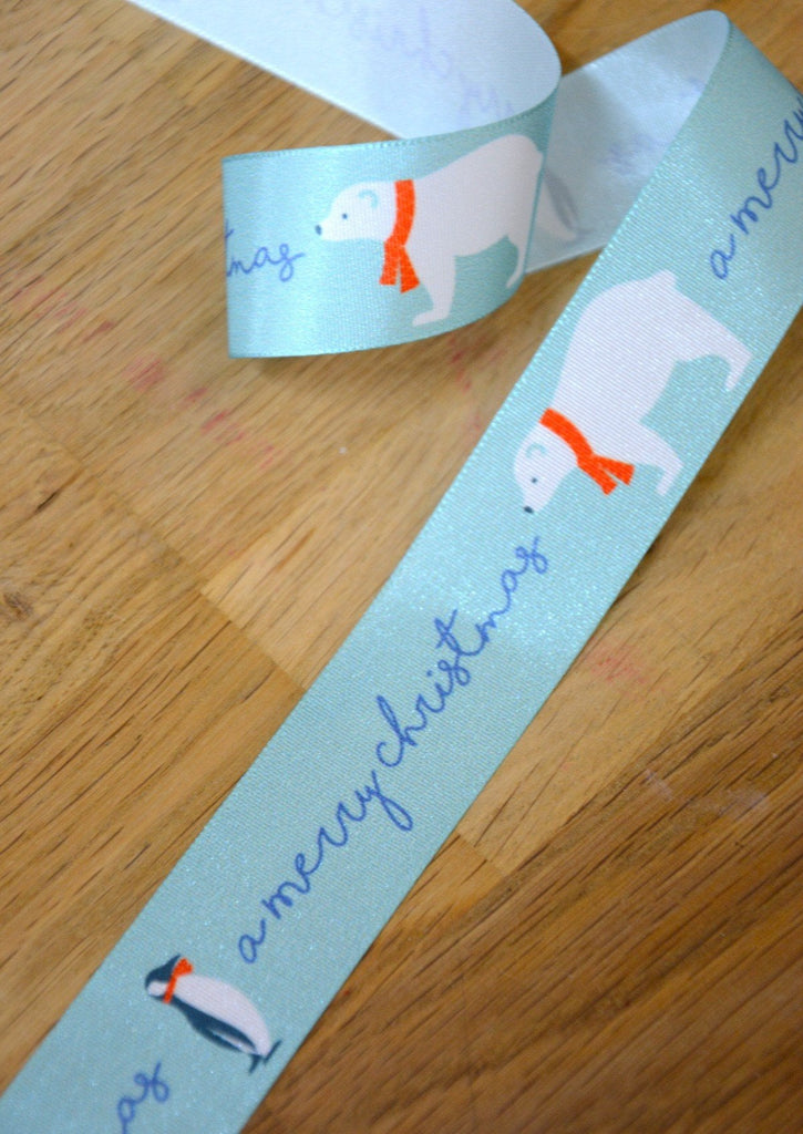 Christmas Friends Ribbon - 25mm - Mint - The Eternal Maker - UK Fabric Shop