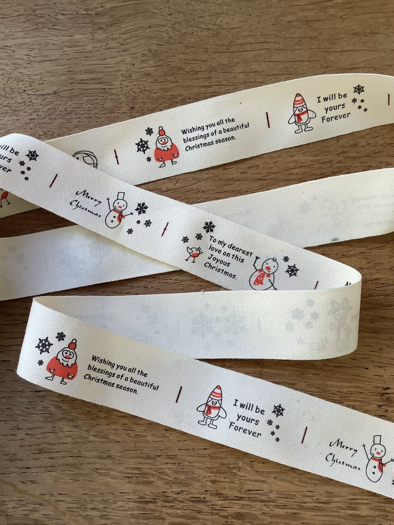 Christmas Message Labels Ribbon by the metre - The Eternal Maker - UK Fabric Shop