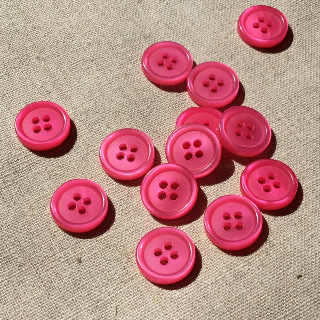 Classic Flat Four Hole Button - 12mm - Hot Pink - The Eternal Maker - UK Fabric Shop