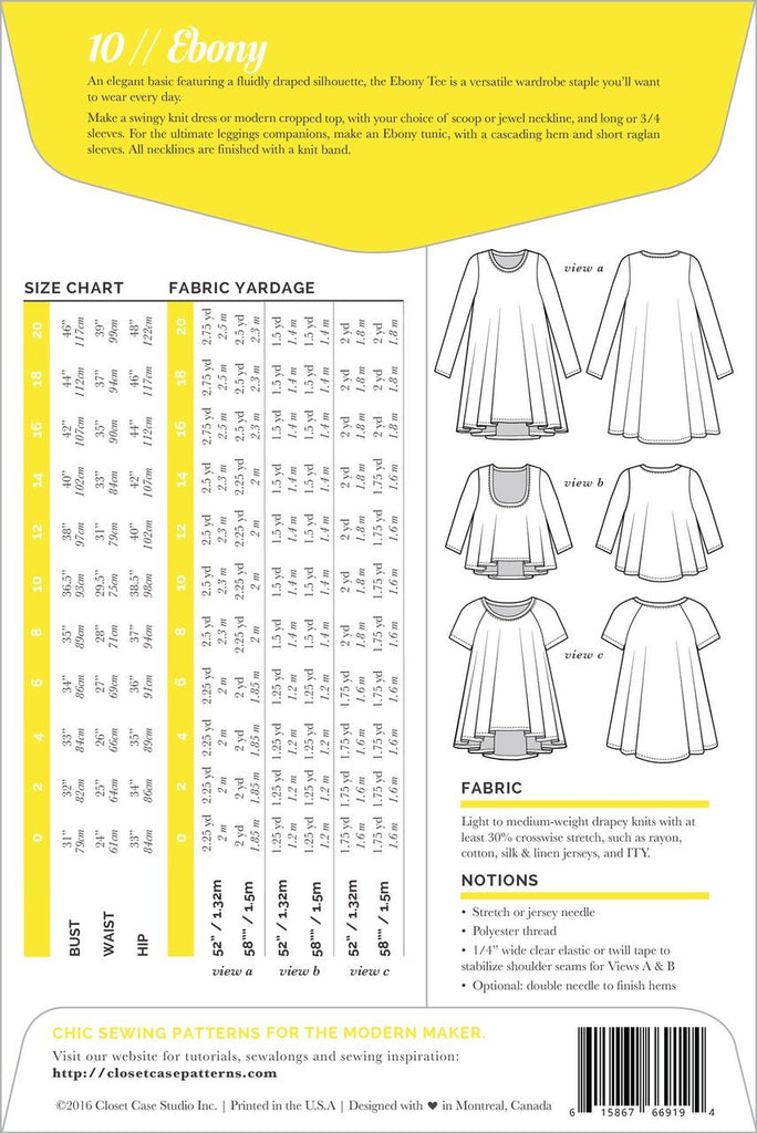 Closet Core Patterns Dress Patterns Ebony Knit Dress & T-Shirt Pattern - Closet Core Patterns