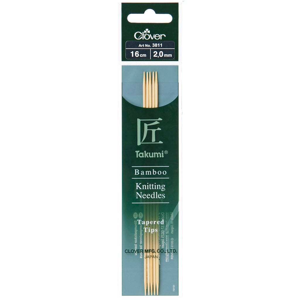 Clover Knitting Needles 2.00mm 16cm - Clover Bamboo Double Pointed Needles - set of five