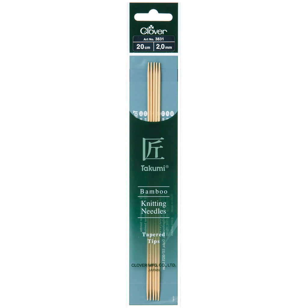 Clover Knitting Needles 2.00mm 20cm - Clover Bamboo Double Pointed Needles - set of five