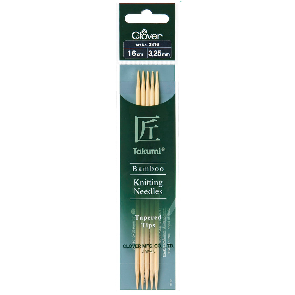 Clover Knitting Needles 3.25mm 16cm - Clover Bamboo Double Pointed Needles - set of five