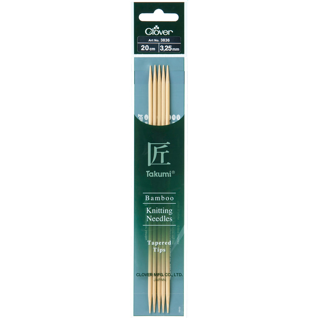 Clover Knitting Needles 3.25mm 20cm - Clover Bamboo Double Pointed Needles - set of five