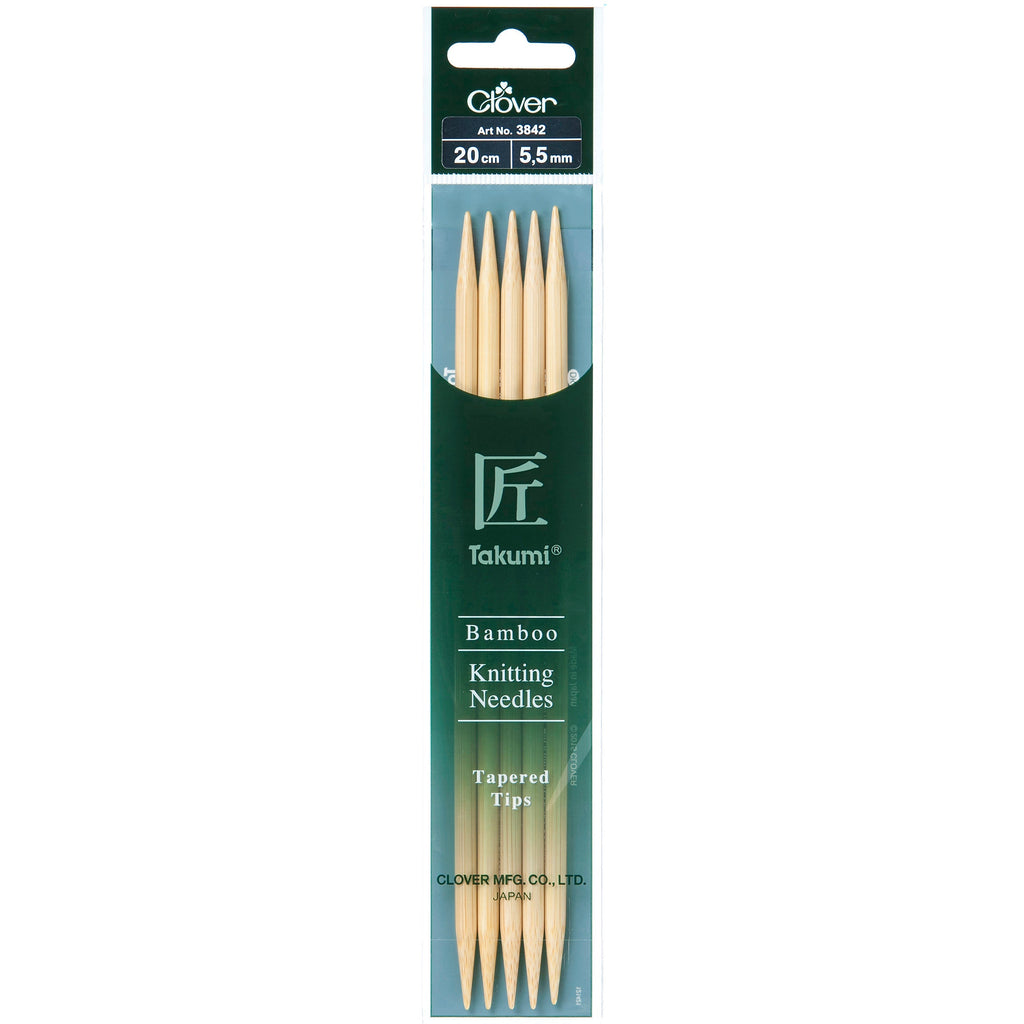 Clover Knitting Needles 5.50mm 20cm - Clover Bamboo Double Pointed Needles - set of five