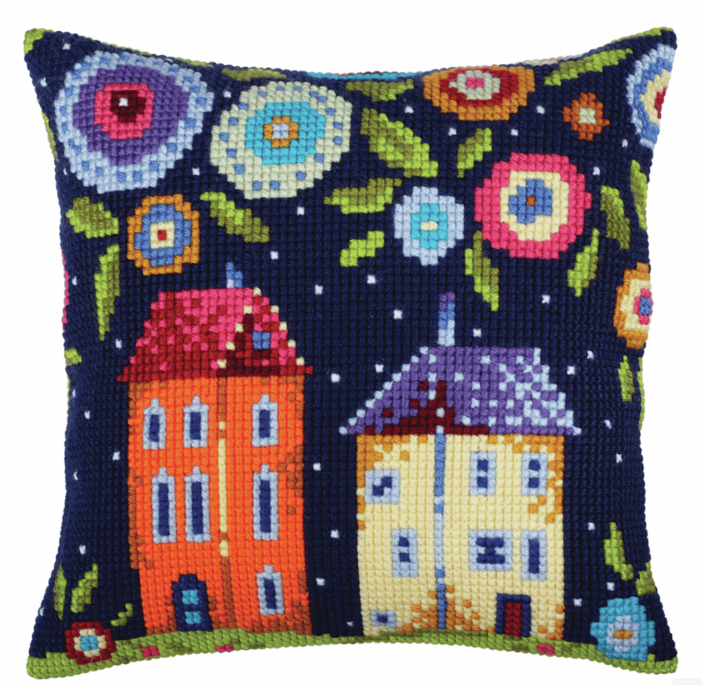 Collection D'Art Kits Bloomy Street Tapestry Cross Stitch Cushion Panel Kit