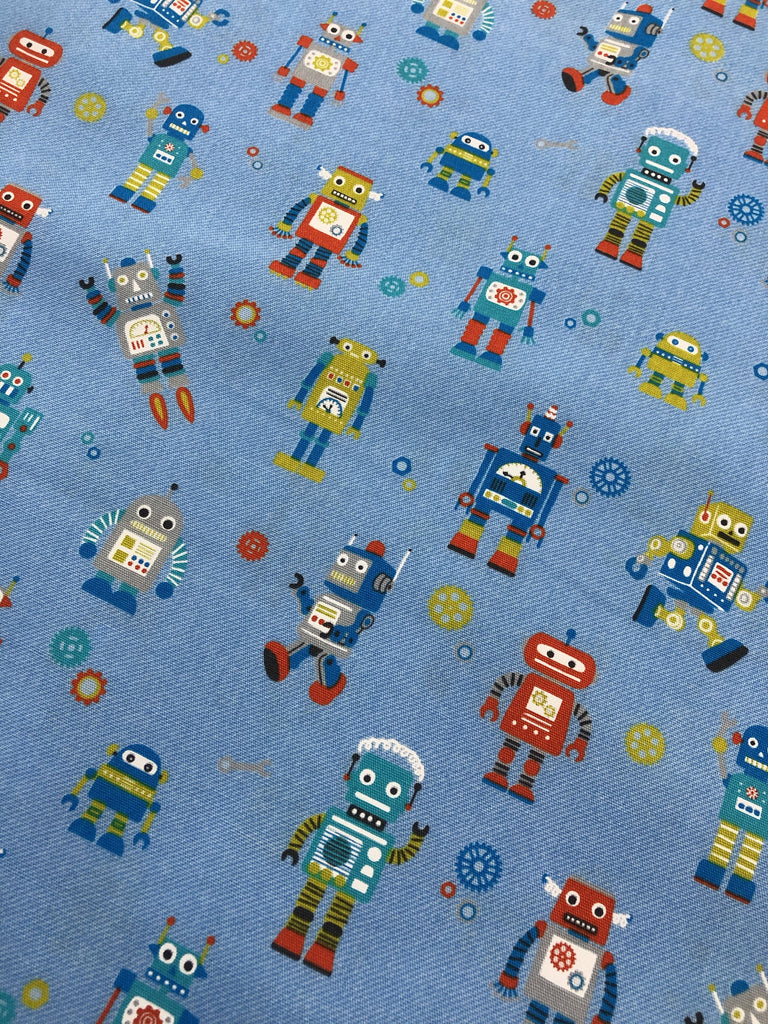 Cosmo-Tex Fabric Robots- Blue - Cosmo-Tex