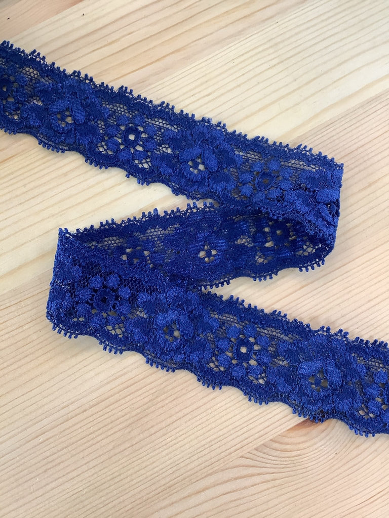 Daisy Stretch Lace Trim - Blue - 30mm - The Eternal Maker - UK Fabric Shop