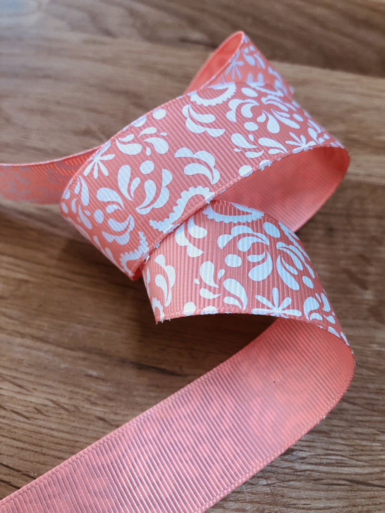 Damask Ribbon Ribbon Coral - The Eternal Maker - UK Fabric Shop