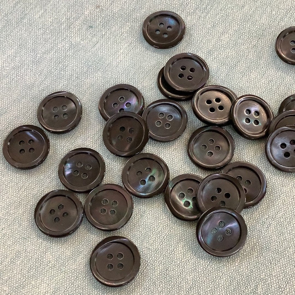 Dark Smoke Mother of Pearl Narrow Ring Edge Button - 18mm - The Eternal Maker - UK Fabric Shop