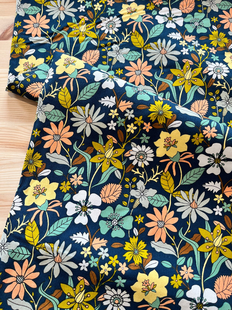 Dashwood Studios Fabric Pesto Floral on Navy Needlecord - Dashwood Studios