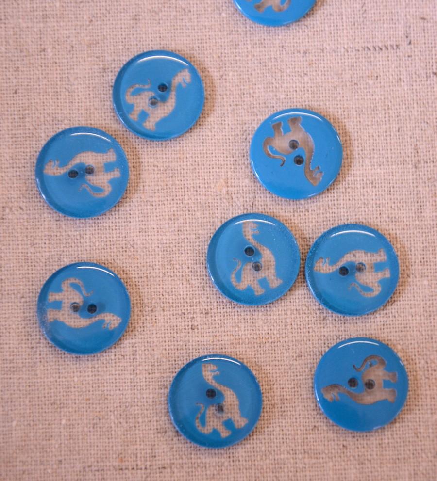 Dino Silhouette Button - 15mm - Blue - The Eternal Maker - UK Fabric Shop