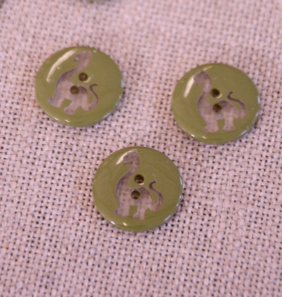 Dino Silhouette Button - 15mm - Khaki Green - The Eternal Maker - UK Fabric Shop
