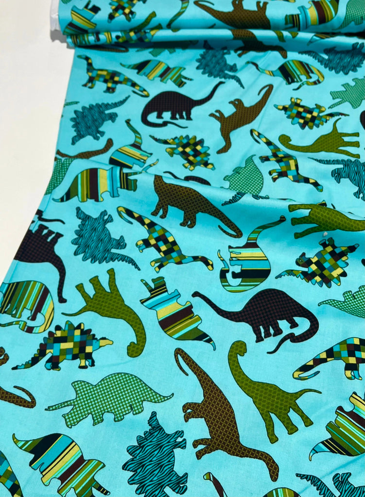 Dinosaur Patterns on Teal - Bedrock - Kanvas Studio - The Eternal Maker - UK Fabric Shop