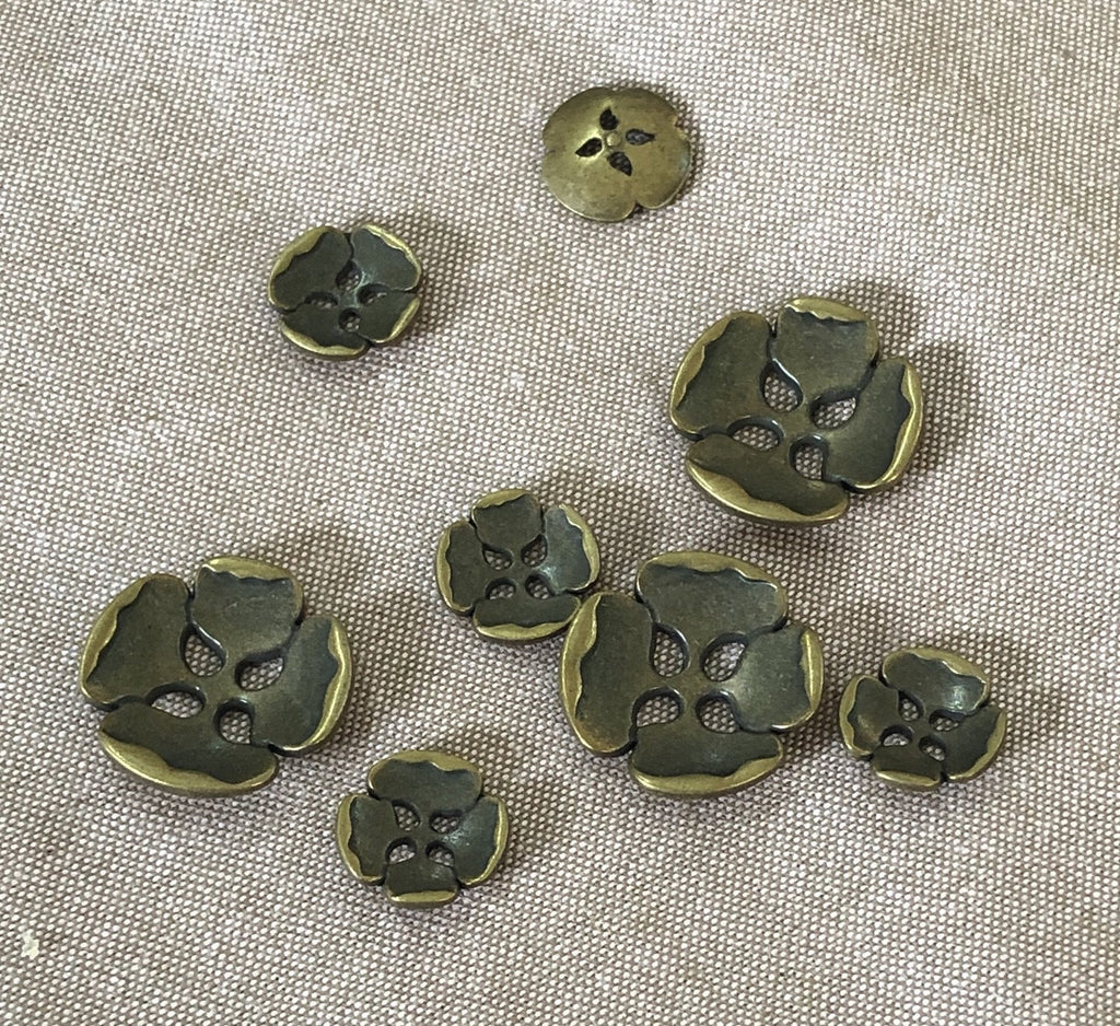 Dished Flower Button - 20mm or 12mm - Antique Bronze - The Eternal Maker - UK Fabric Shop
