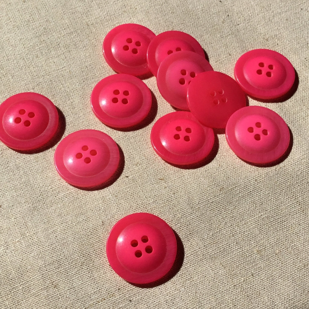 Domed Brushed Four Hole Button - 22mm - Hot Pink - The Eternal Maker - UK Fabric Shop