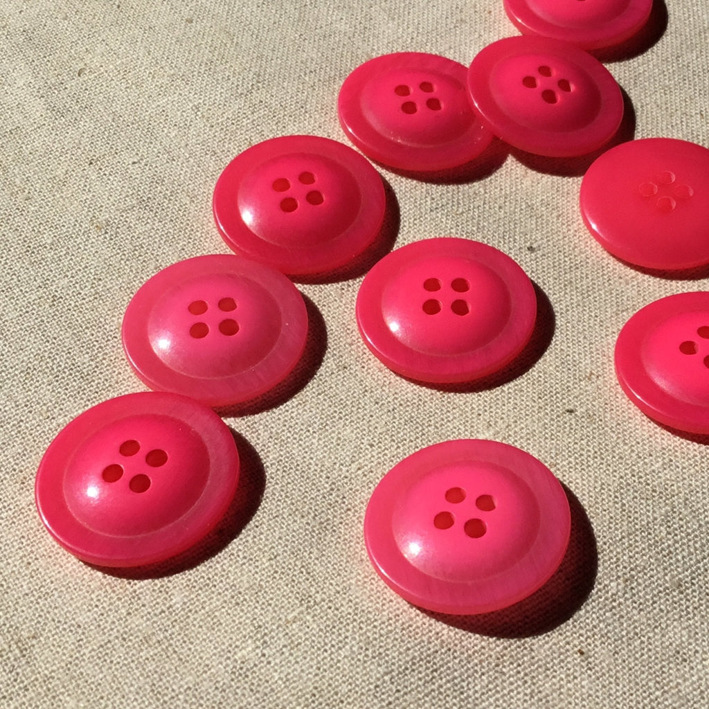 Domed Brushed Four Hole Button - 22mm - Hot Pink - The Eternal Maker - UK Fabric Shop